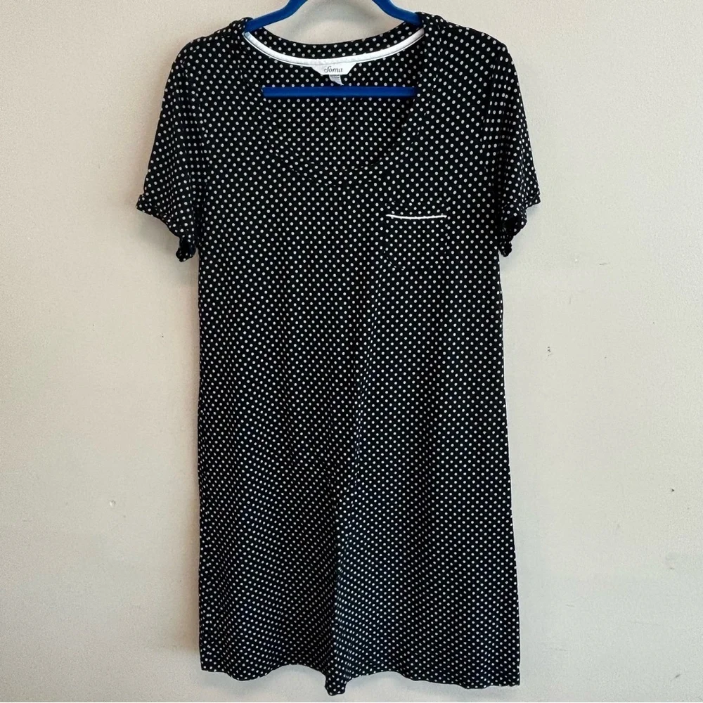 Soma Black Dress Slip Pajama. Cute polka dot - black & White Dots. Size Medium